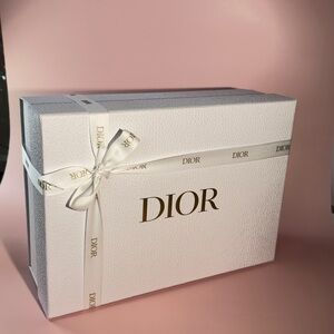 Dior Luxury White Textured Gift Box with Gold and White Ribbon